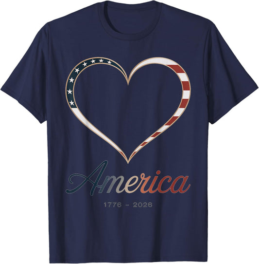 Flag Heart 1776 2026 July 4th 250th Birthday T-Shirt - T-Shirt | Navy