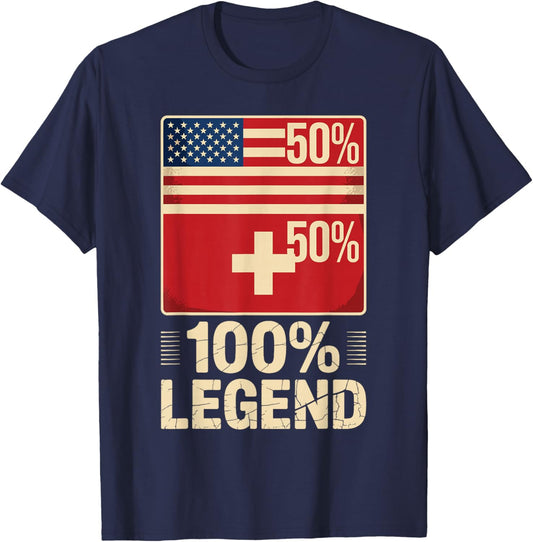 Half American Swiss Roots USA Switzerland 100% Legend T-Shirt - T-Shirt | Navy