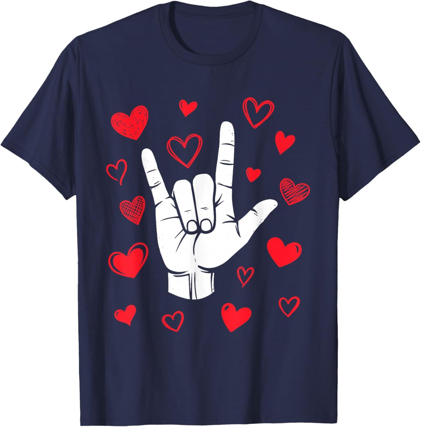 I Love You Sign Language Valentine's Day ASL Hearts T-Shirt - T-Shirt | Navy