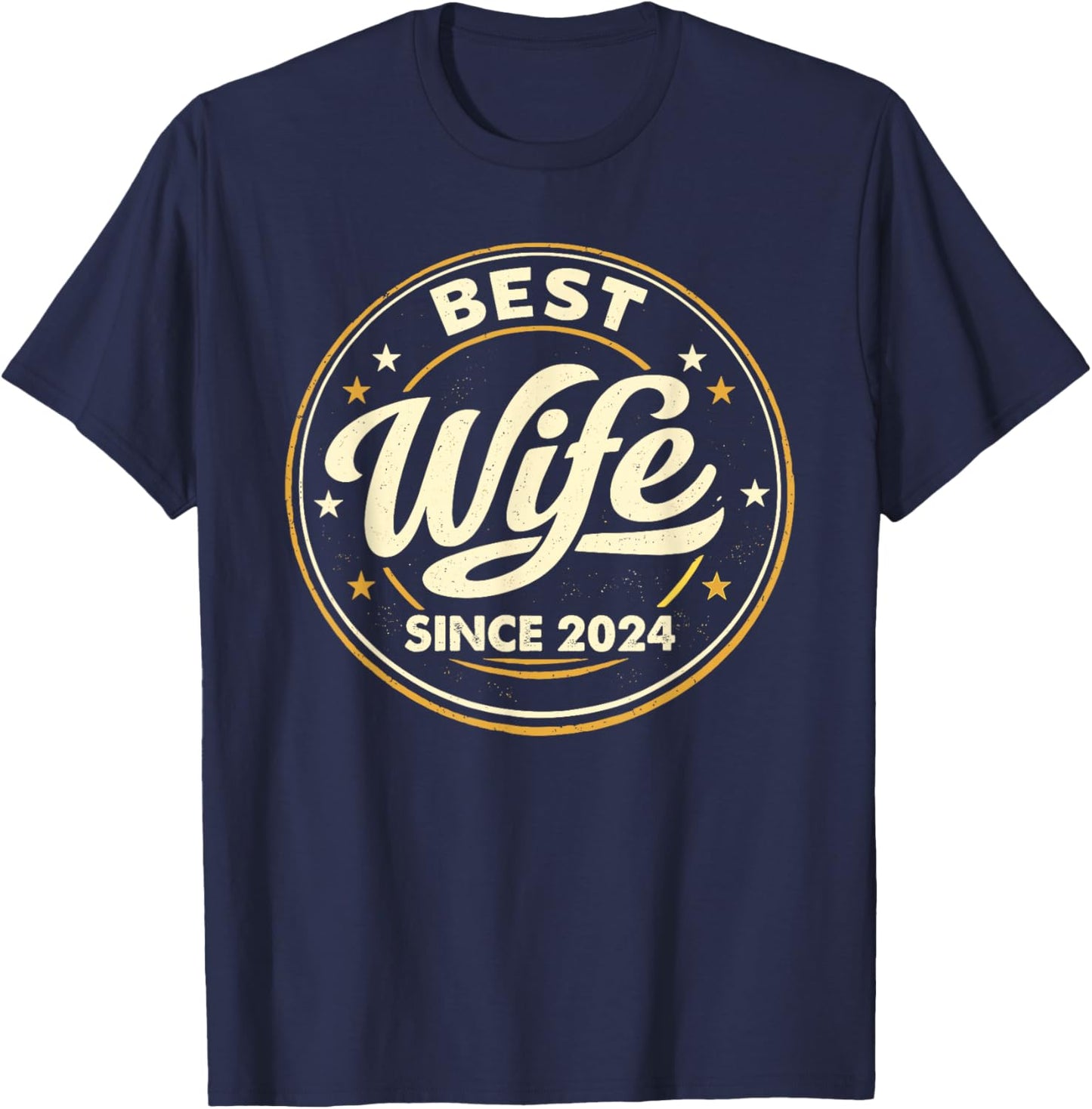 Vintage Badge Best Wife Since 2024 2nd Wedding Anniversary T-Shirt - T-Shirt | Navy