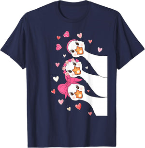 Funny Valentine Goose Cute Hearts Girl Women Kid T-Shirt - T-Shirt | Navy