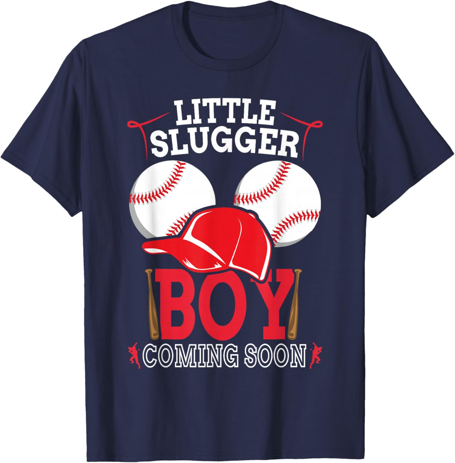 Little Slugger Boy Coming Soon Baby Announcement Baseball T-Shirt - T-Shirt | Navy