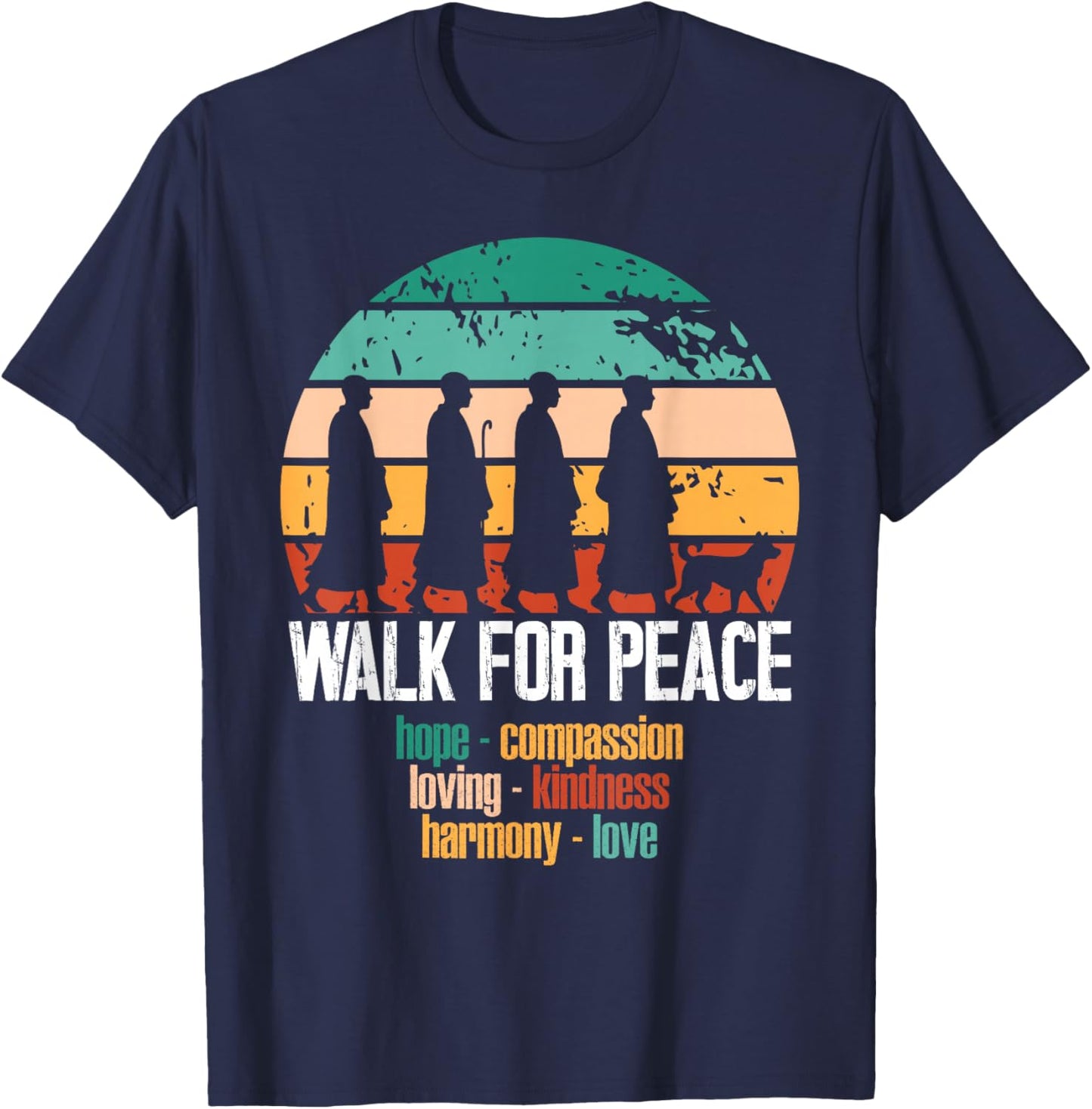 Peace Walking Monks, Aloka Dog Peaceful Path Journey Gifts T-Shirt - T-Shirt | Navy