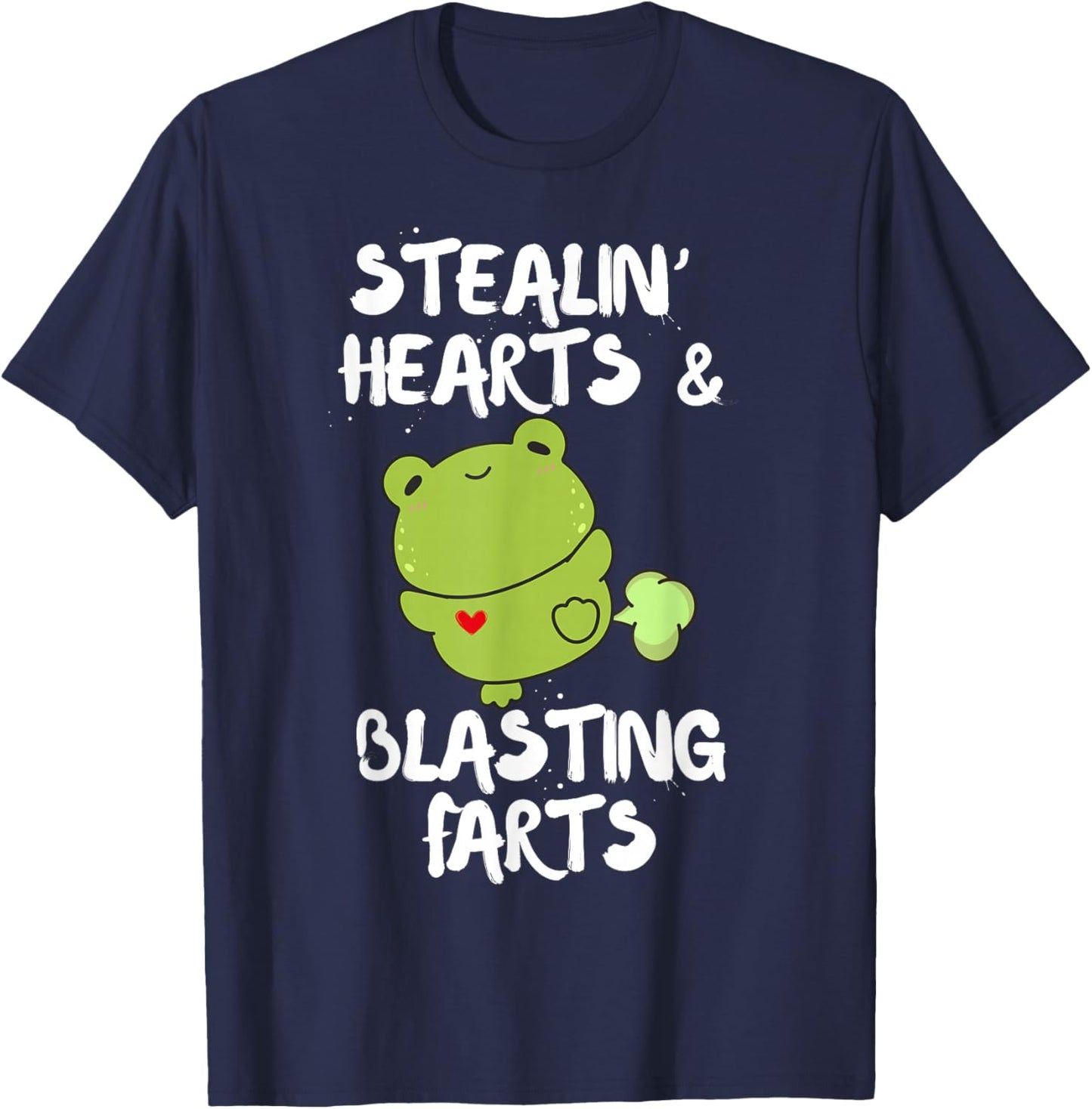 Valentines Day Stealing Hearts and Blasting Farts Funny Frog T-Shirt - T-Shirt | Navy