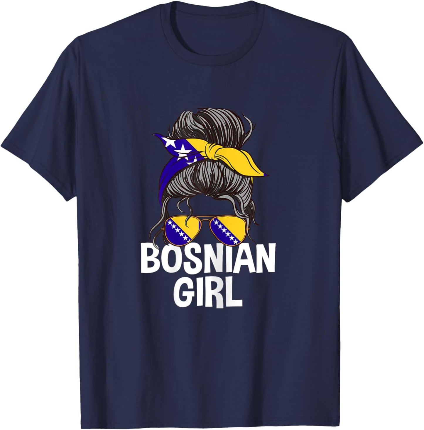 Bosnian Girl Messy Hair Bun Bosnia Woman T-Shirt - T-Shirt | Navy