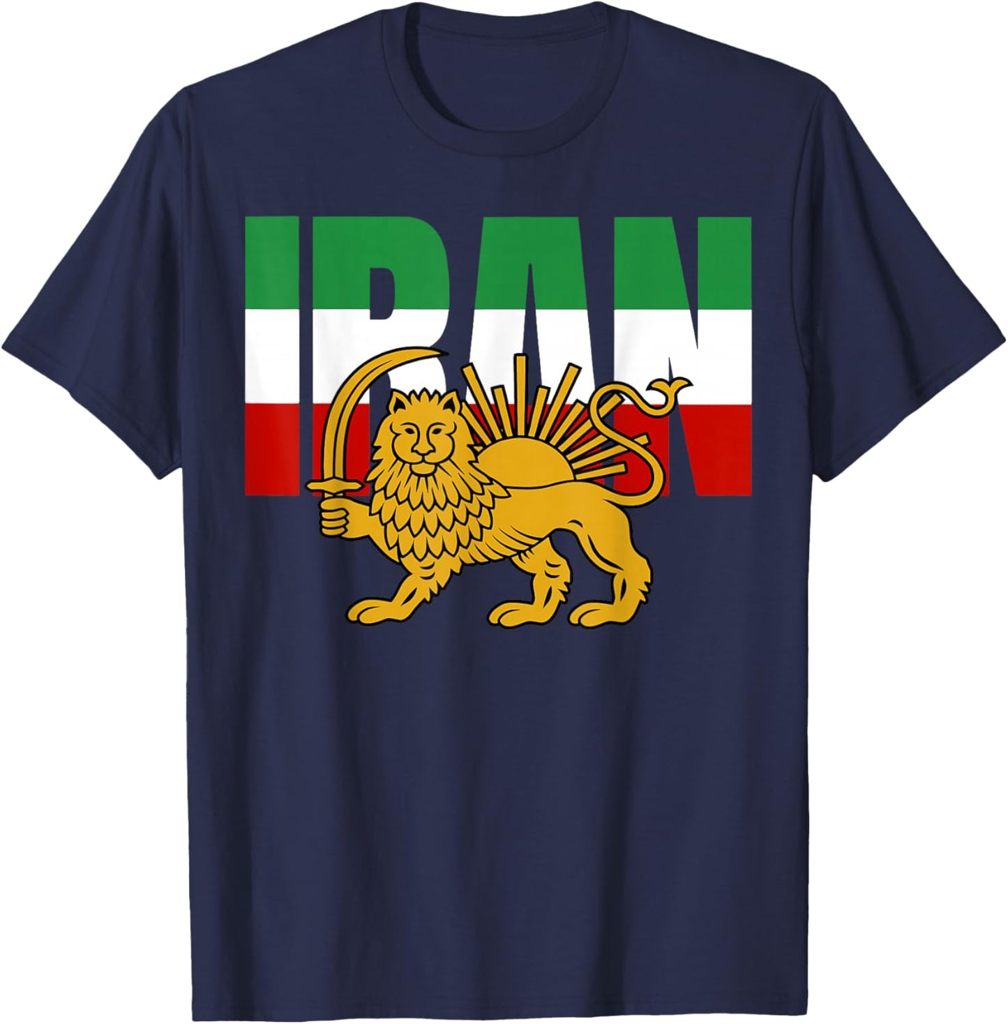 Free Iran Symbol Flag Heartbeat Freedom Love with Lion T-Shirt - T-Shirt | Navy