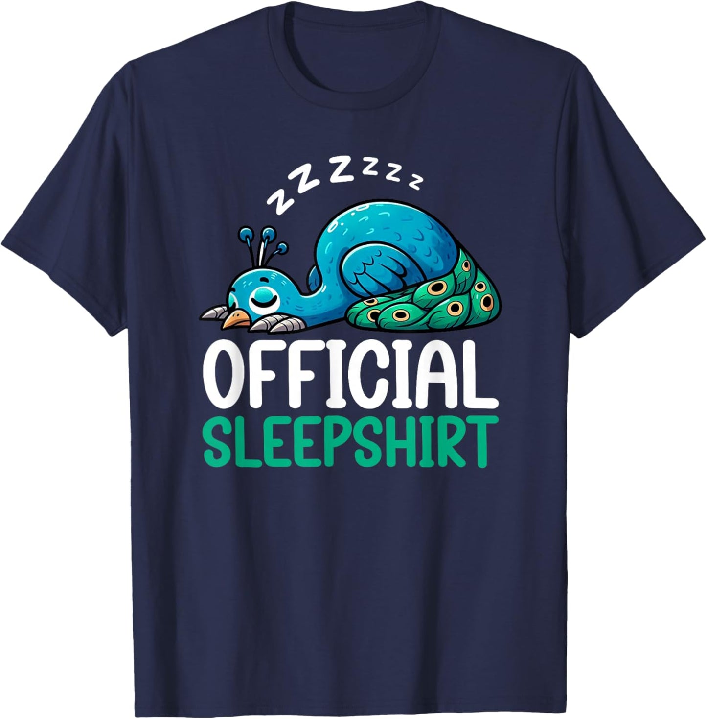 Official Sleepshirt Peacock Pajamas Lazy Sleeper Animal T-Shirt - T-Shirt | Navy