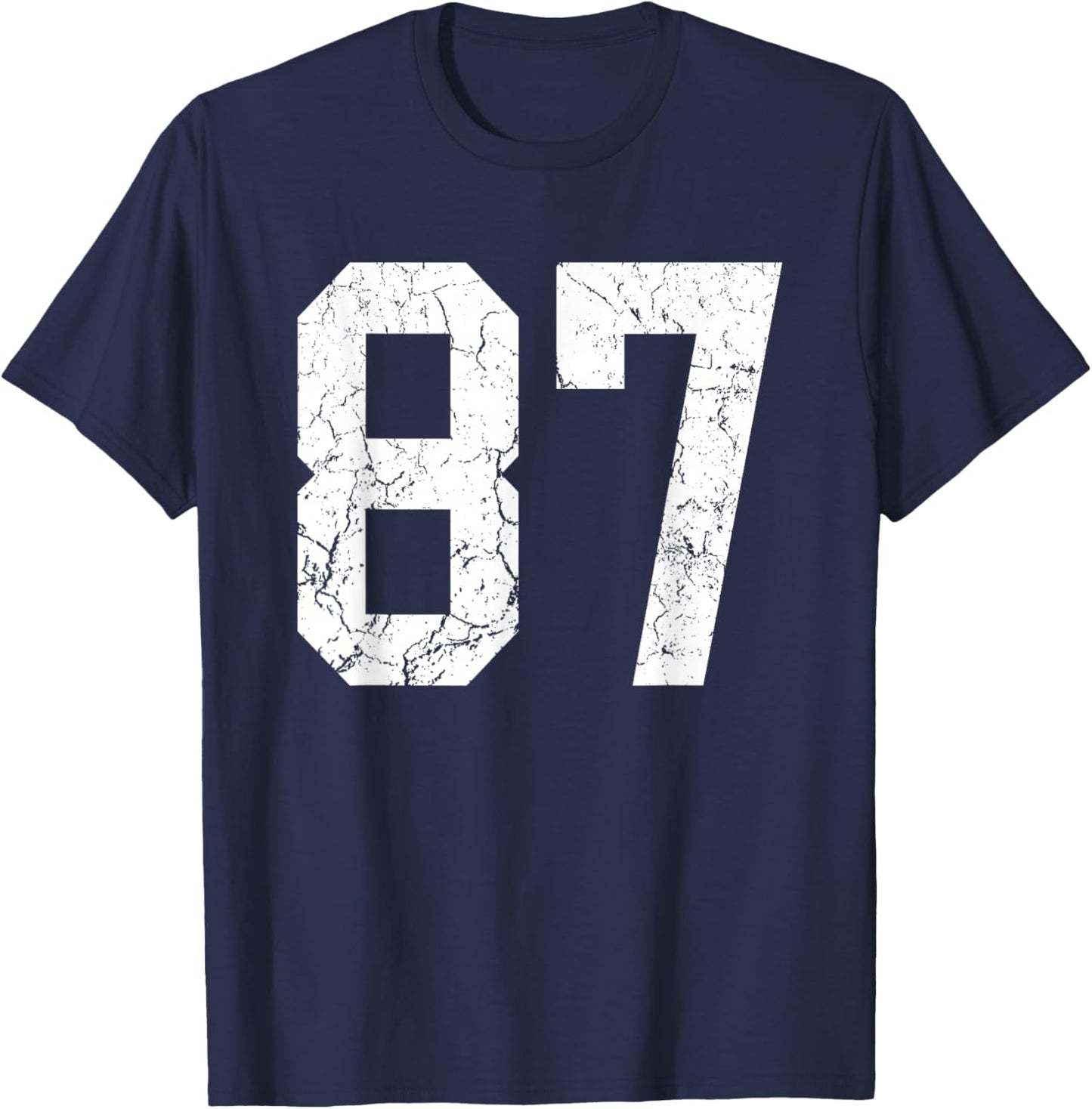 Distressed White Number 87 Jersey Player Uniform #87 T-Shirt - T-Shirt | Navy
