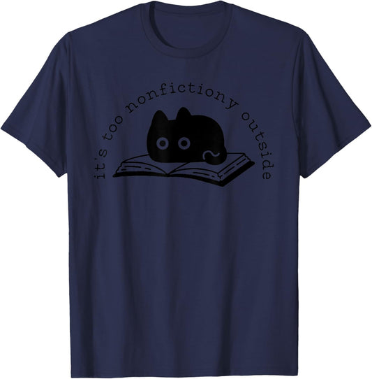 Too Nonfictiony Outside Cat Book T-Shirt - T-Shirt | Navy