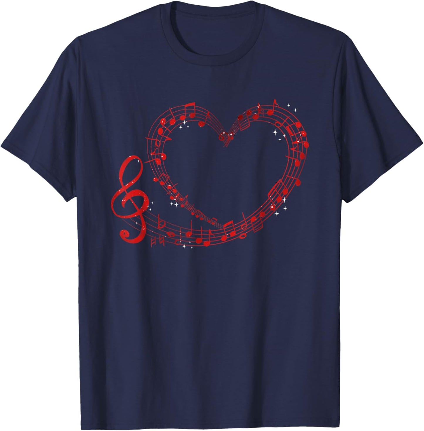 Musical Note Heart Music Teacher Valentines Day Musician T-Shirt - T-Shirt | Navy