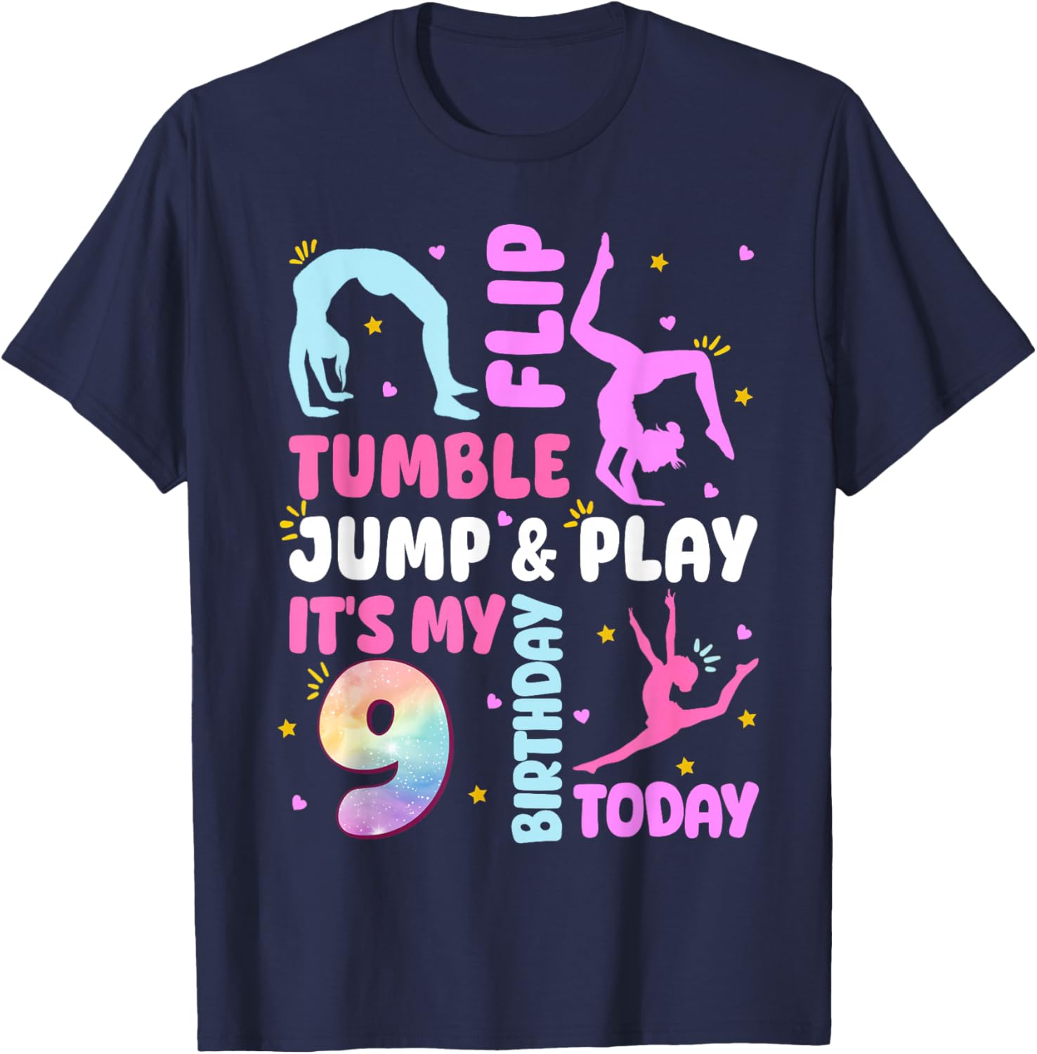 Kids 9 Year Old Bday Gymnast 9th Gymnastics Birthday Girl T-Shirt - T-Shirt | Navy