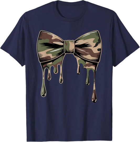 Camouflage Old Camo Bow Cute Country Hunting Women Girl T-Shirt - T-Shirt | Navy