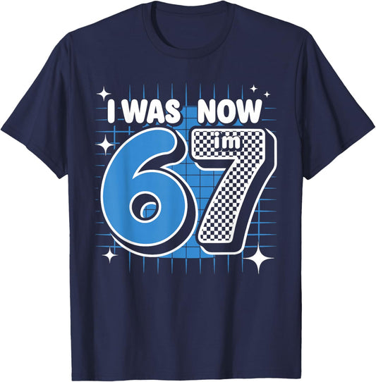 Blue Checkered I was 6 Now I'm 7 Birthday Boy Bday T-Shirt - T-Shirt | Navy