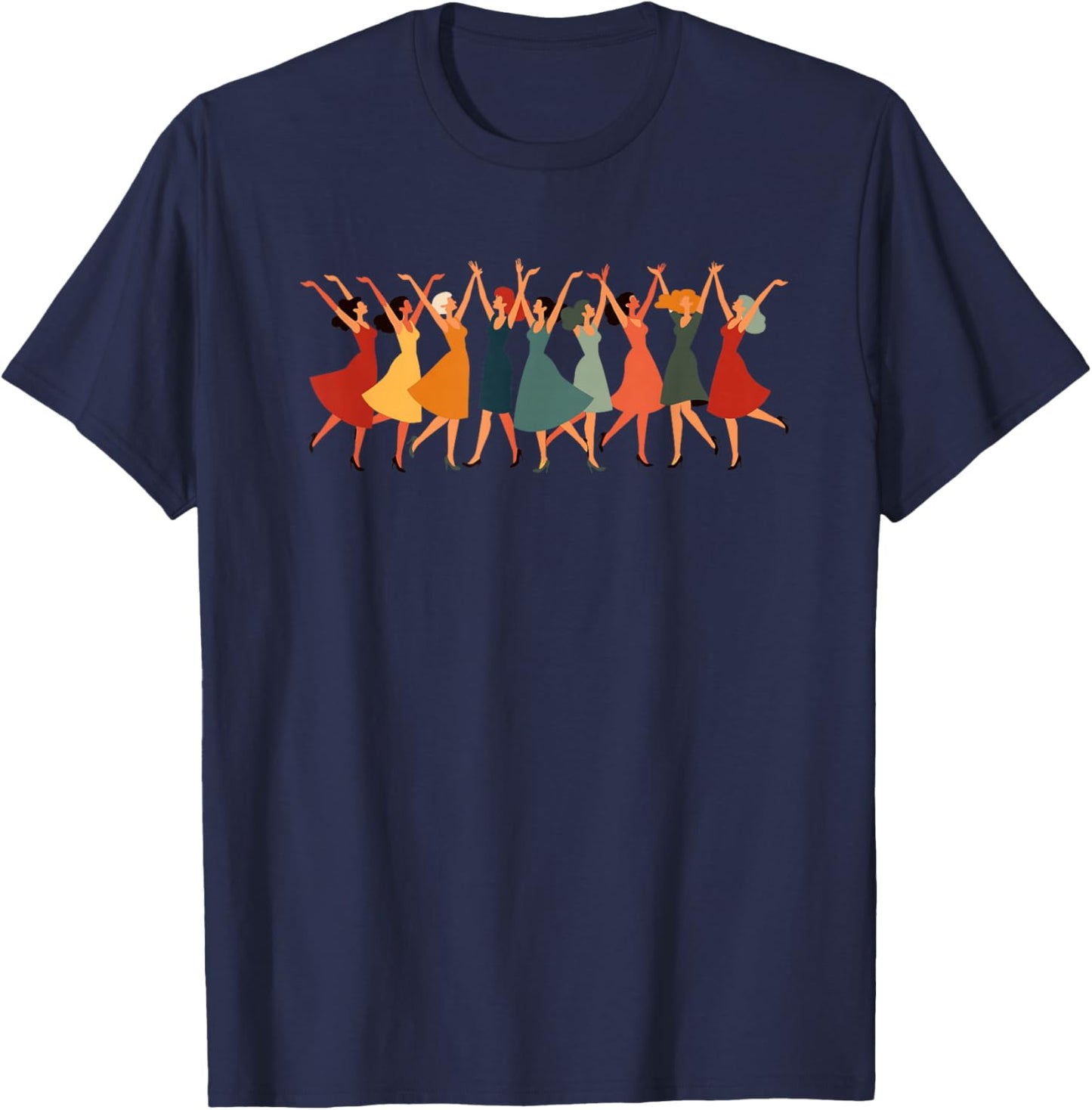 Nine Ladies Dancing Cut-Out Stencil Retro Style 7 T-Shirt - T-Shirt | Navy