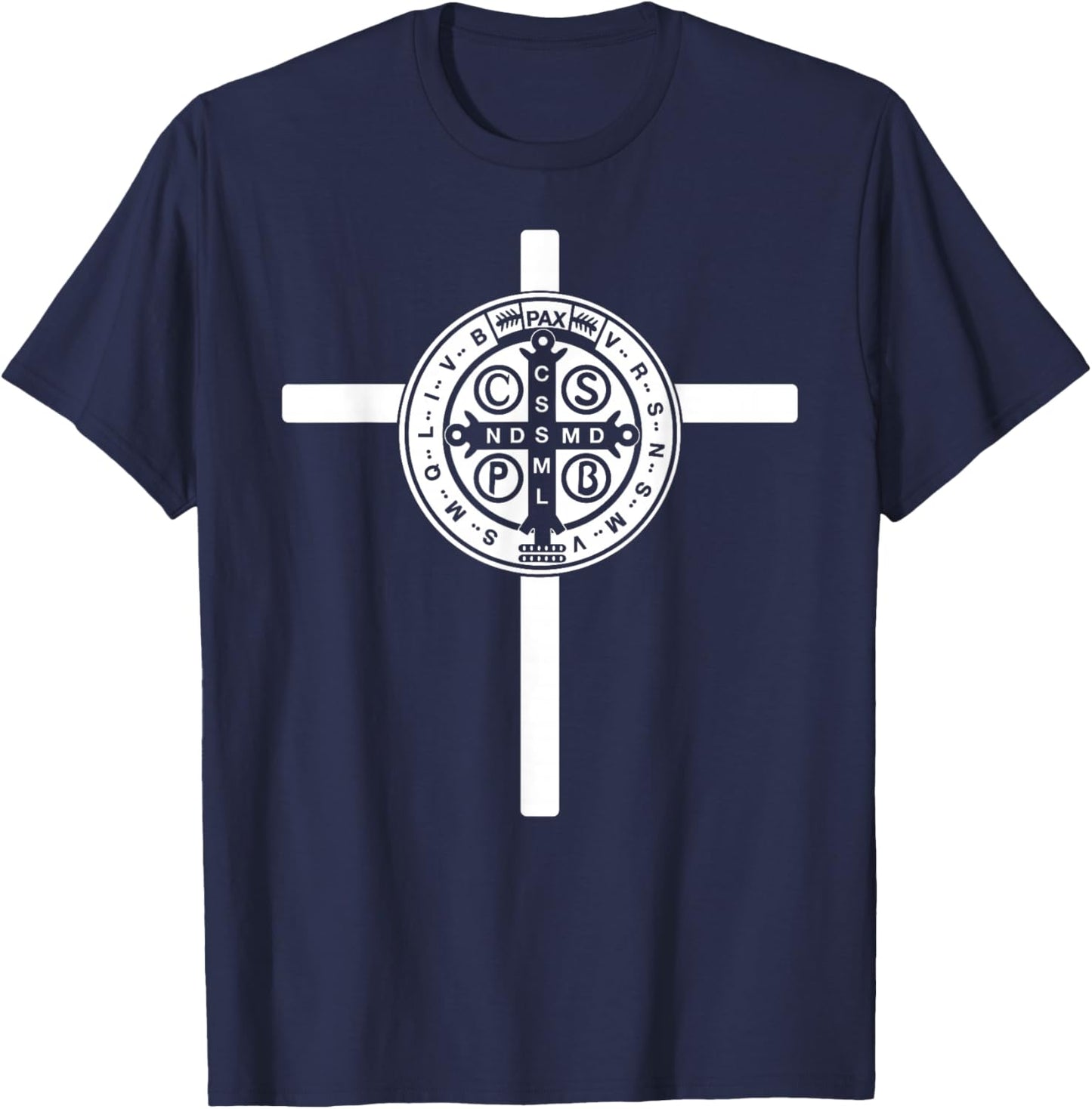 Religious Catholic St. Benedict Medal | Christian T-Shirt - T-Shirt | Navy