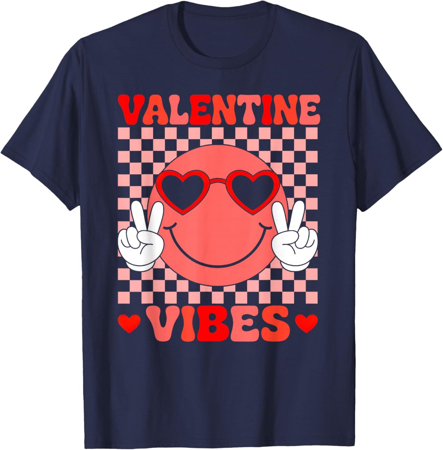 Valentine Vibes Retro Smile Valentines Day Boys Girls Kids T-Shirt - T-Shirt | Navy