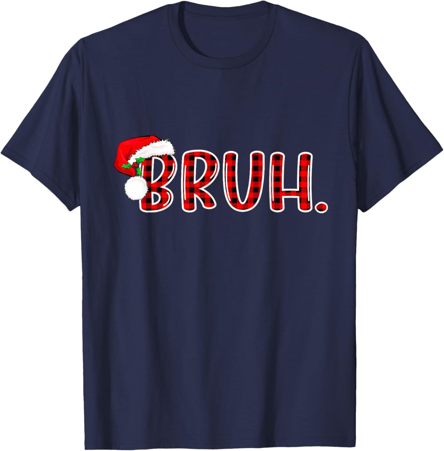 Bruh Funny Christmas Red Plaid Teens Boys Kids Xmas Pajamas T-Shirt - T-Shirt | Navy