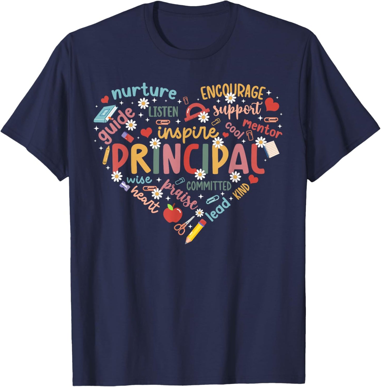 Principal Appreciation Heart School Principal T-Shirt - T-Shirt | Navy