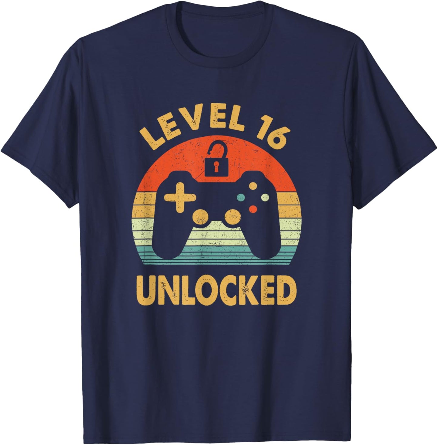 Level 16 Unlocked - Funny 16th Birthday for Boy & Girl Gamer T-Shirt - T-Shirt | Navy