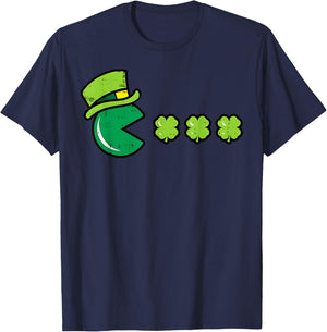 St Patricks Day Eating Shamrock Retro Gamer Men Boys Kids T-Shirt - T-Shirt | Navy