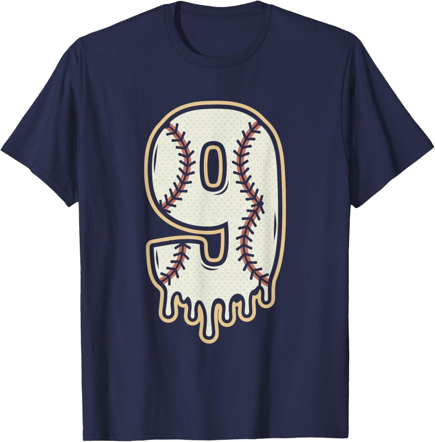 Dripping 9th Birthday Baseball Brainrot Meme Slang 9 Year T-Shirt - T-Shirt | Navy
