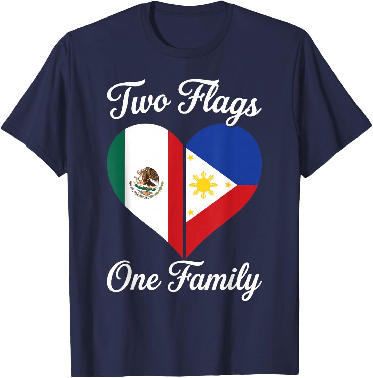 Mexipino, Two Flags One Family, Proud Mexipino T-Shirt - T-Shirt | Navy