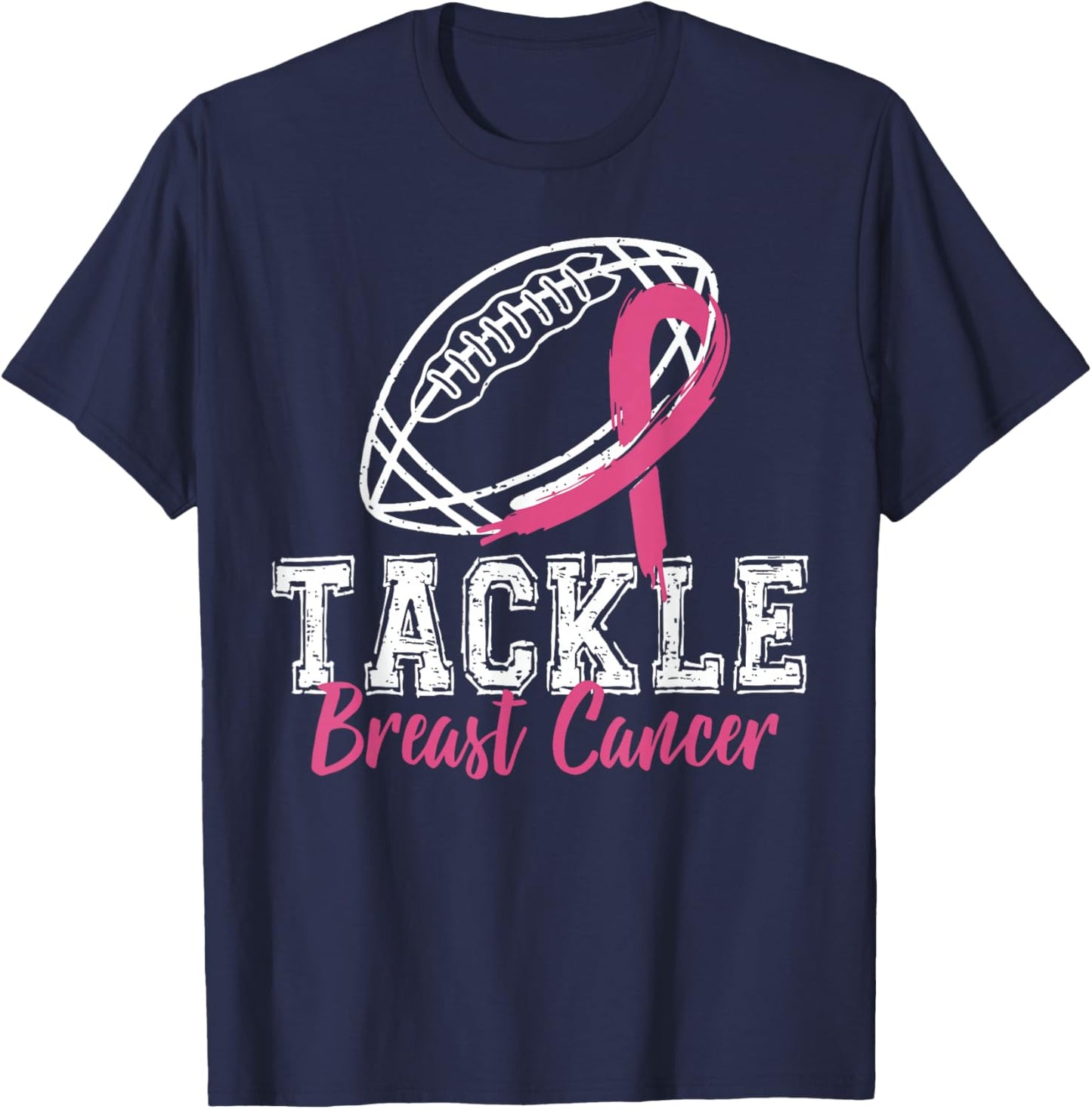 Tackle Breast Cancer Awareness American Football Pink Ribbon T-Shirt - T-Shirt | Navy