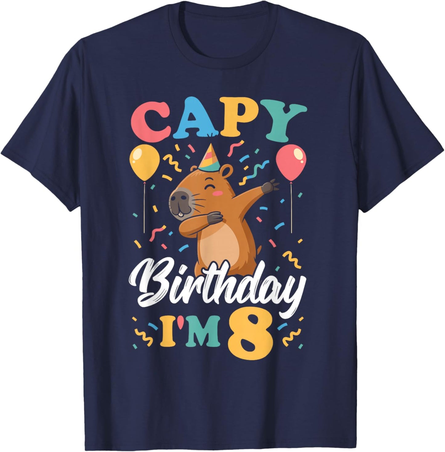 Capy Birthday I'm 8 Birthday Boy Dabbing Capybara T-Shirt - T-Shirt | Navy