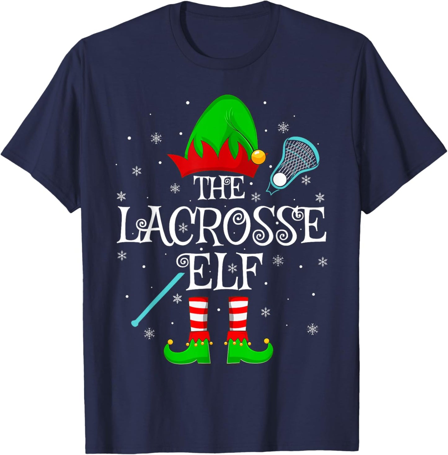 Lacrosse Elf Christmas Family Elf Squad Sports Player Xmas T-Shirt - T-Shirt | Navy