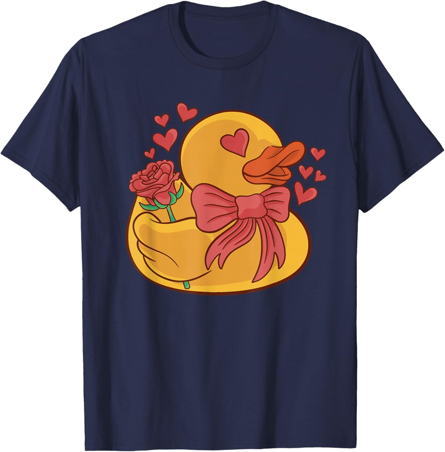 Valentines Rubber Duck with Rose Flowers Rubber Duck Lover T-Shirt - T-Shirt | Navy