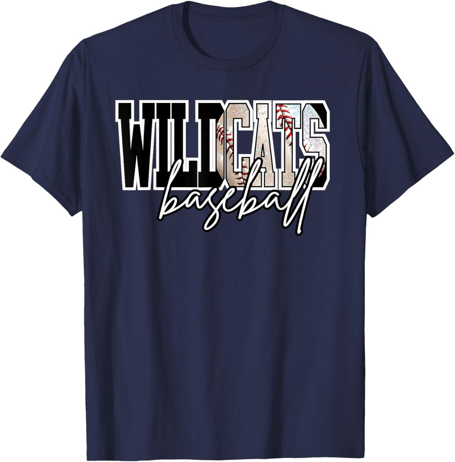 Wildcats Baseball Mom Game Day School Spirit Wildcat Pride T-Shirt - T-Shirt | Navy