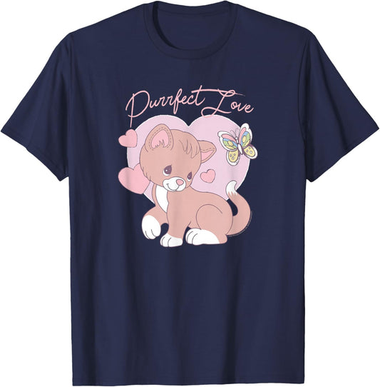 Precious Moments Purrfect Love Cat Sweet Cute Retro Kitty T-Shirt - T-Shirt | Navy