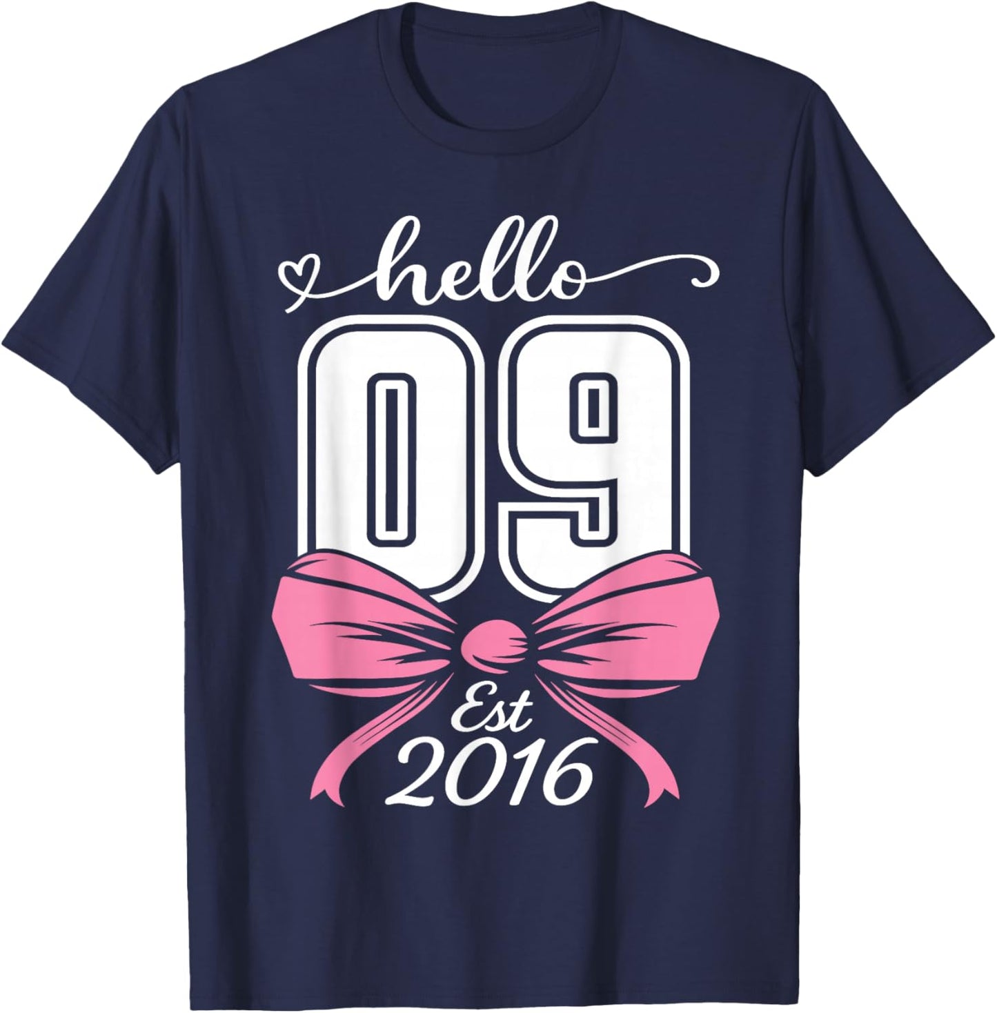 Hello Nine Est 2016 Coquette Bow 9th Birthday Girl T-Shirt - T-Shirt | Navy