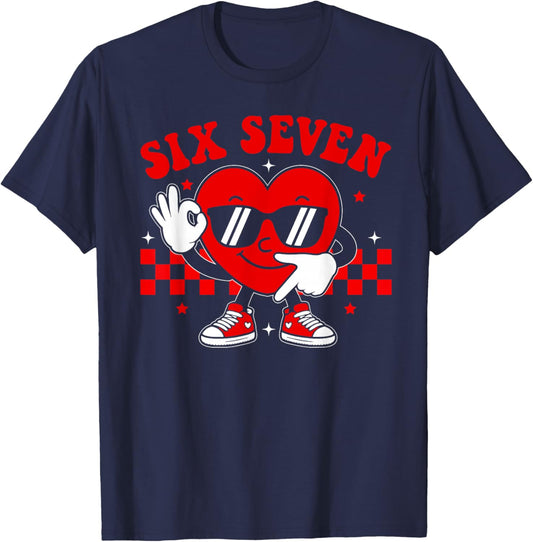 Funny Six Seven 6 7 Valentines Day Heart Boys Kids 67 Meme T-Shirt - T-Shirt | Navy