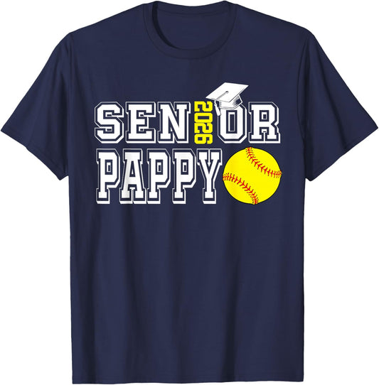 Senior Pappy Class of 2026 Softball Pappy Graduation T-Shirt - T-Shirt | Navy