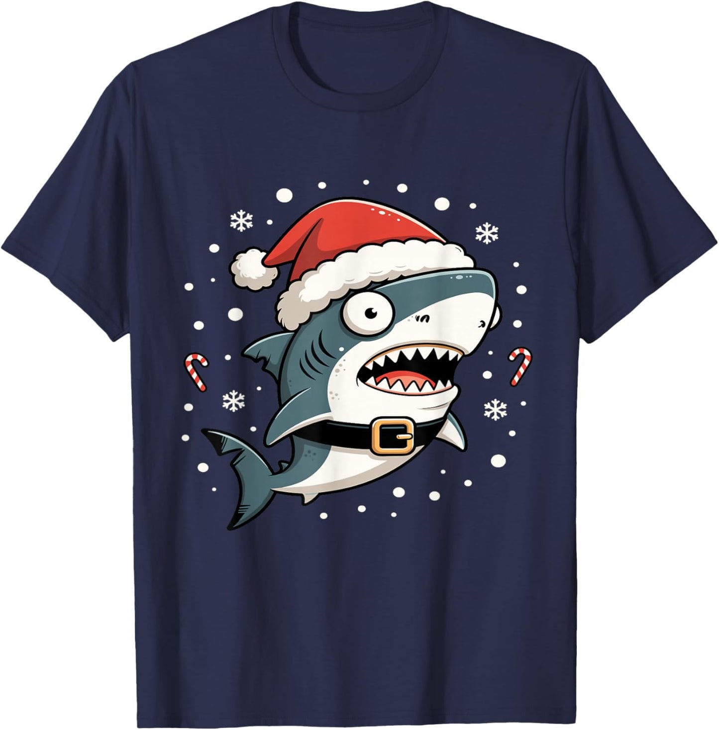 Funny Shark Christmas Lights Santa Hat Ocean Design Boys Men T-Shirt - T-Shirt | Navy