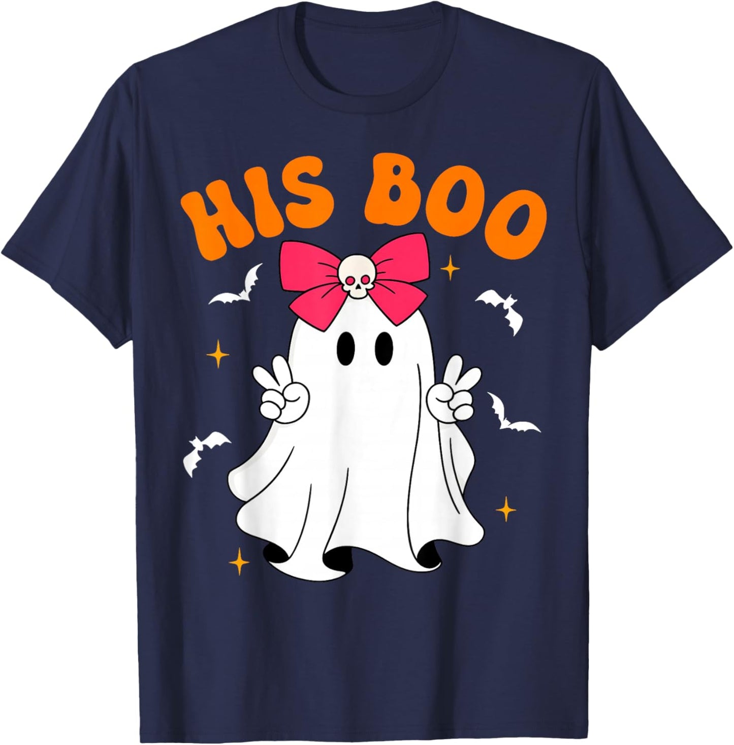 Her Boo & His Boo Funny Matching Halloween Couples T-Shirt - T-Shirt | Navy