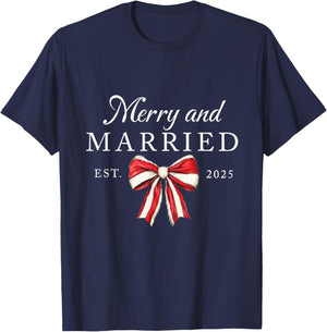 Merry and Married Est 2025 Coquette Couple Matching T-Shirt - T-Shirt | Navy