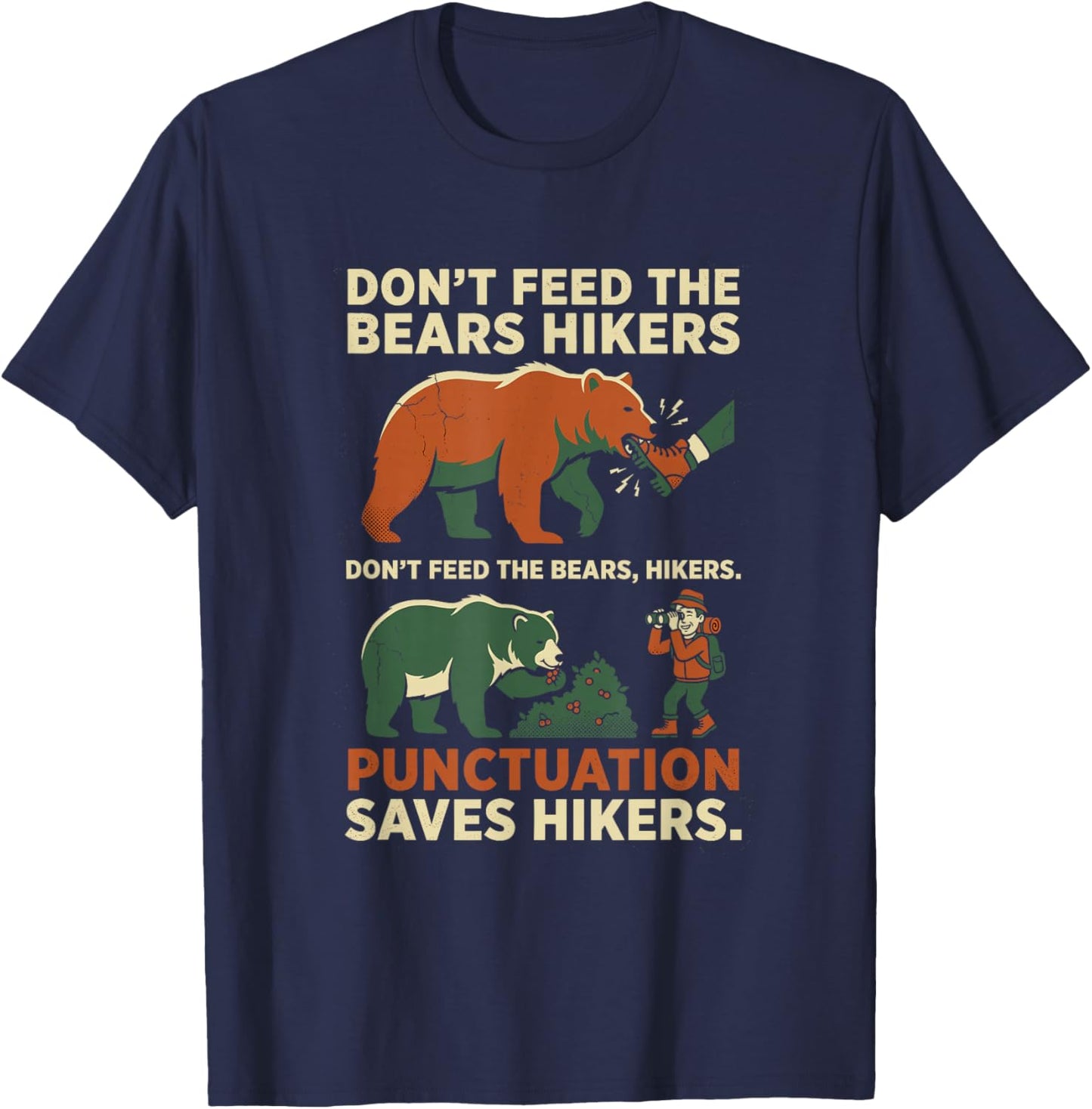 Funny Grammar Punctuation Saves Hikers English Teacher T-Shirt - T-Shirt | Navy