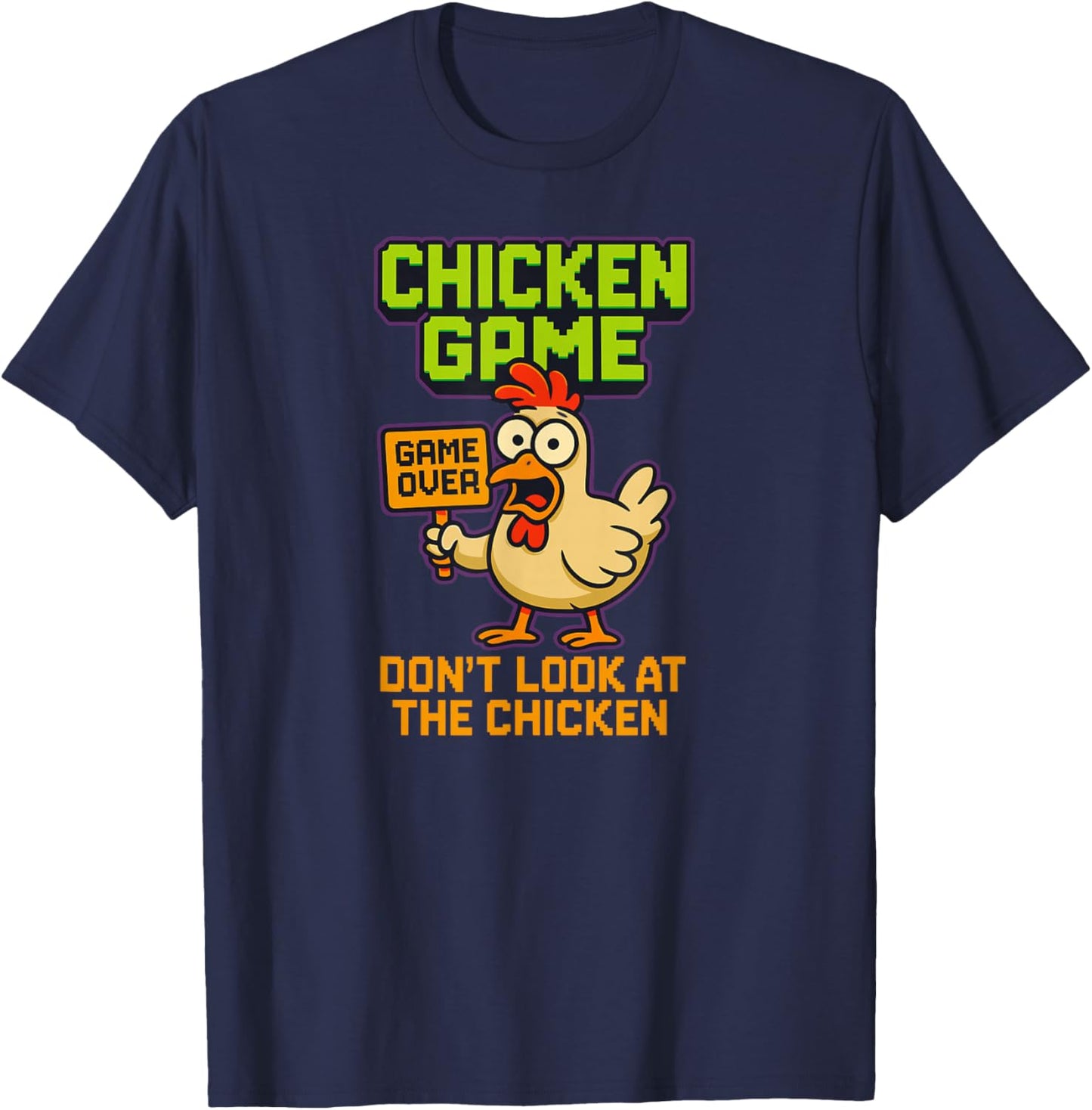 Chicken Game Over Funny Gamer Pixel Retro Arcade T-Shirt - T-Shirt | Navy