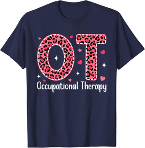 Occupational Therapy Leopard Valentine OT Therapist T-Shirt - T-Shirt | Navy