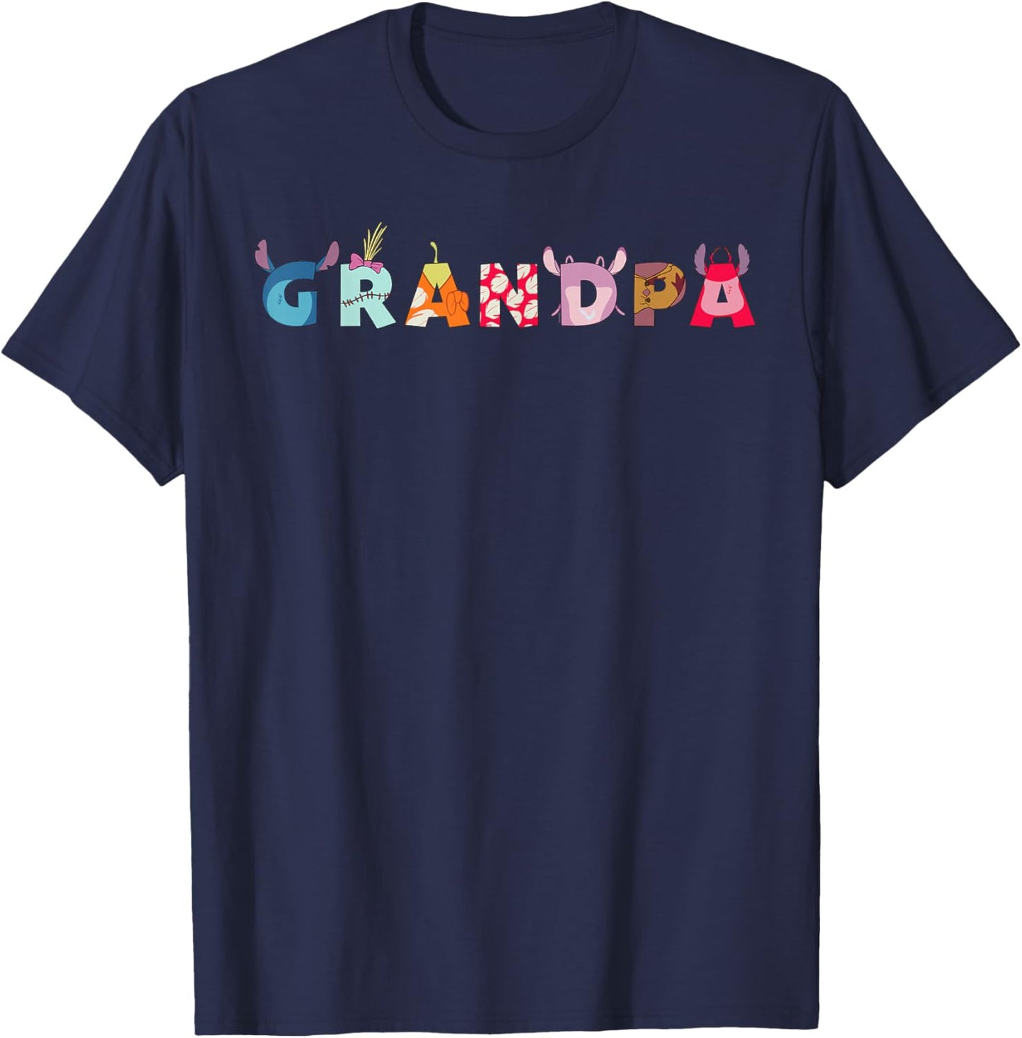 Disney Lilo & Stitch Letters Grandpa Birthday Family Trip T-Shirt - T-Shirt | Navy