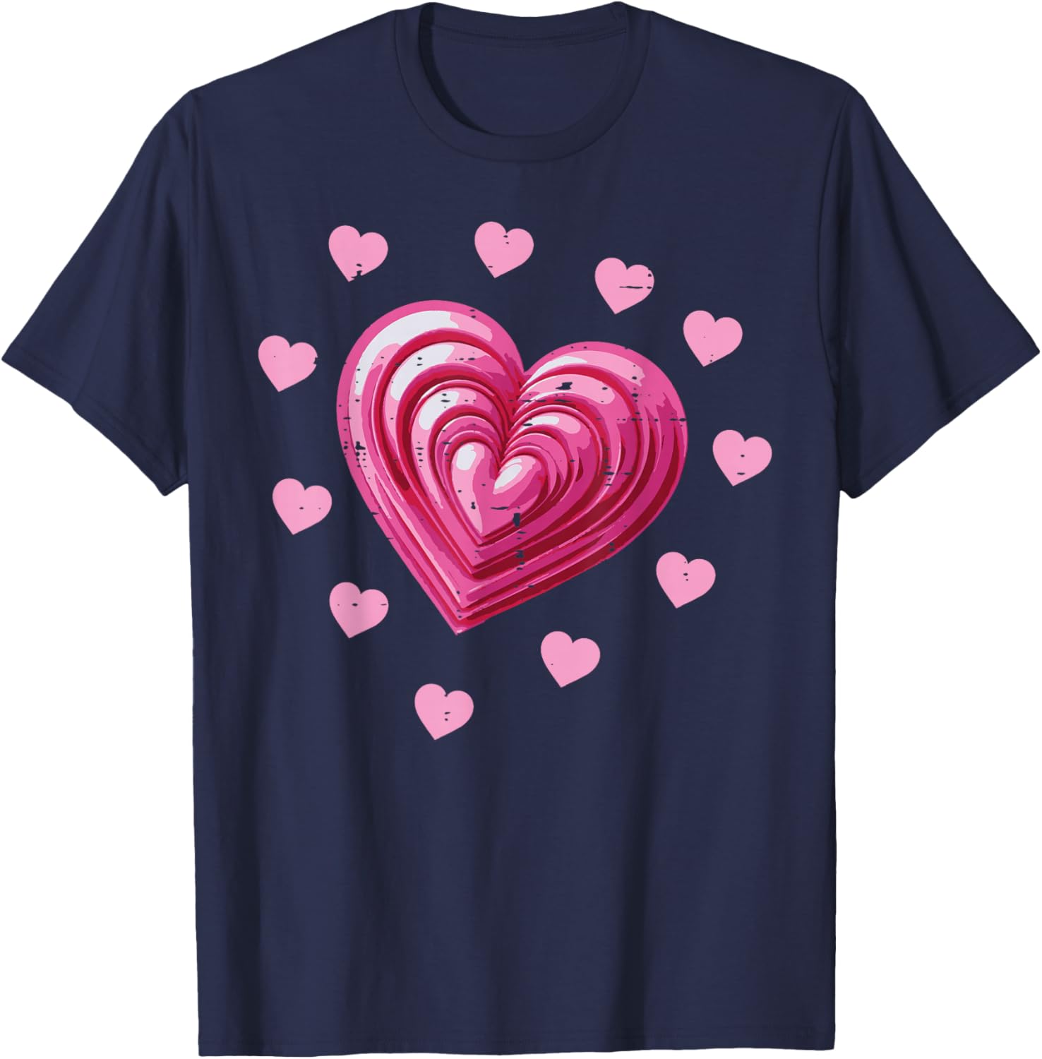 Valentines Day Pink Hearts Cute Love Girls Kids Youth Women T-Shirt - T-Shirt | Navy