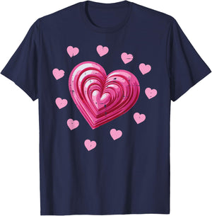 Valentines Day Pink Hearts Cute Love Girls Kids Youth Women T-Shirt - T-Shirt | Navy