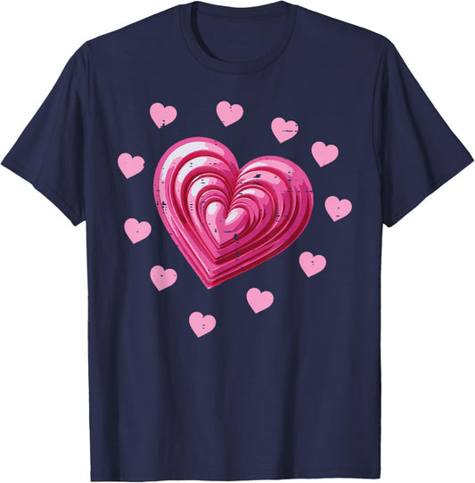 Valentines Day Pink Hearts Cute Love Girls Kids Youth Women T-Shirt - T-Shirt | Navy