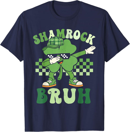 St Patricks Day Shamrock Bruh Dabbing Clover Boys Kids T-Shirt - T-Shirt | Navy
