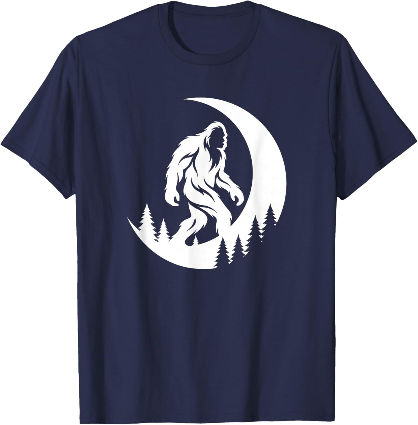 Bigfoot Sasquatch Abominable Snowman Crescent Moon Pine Tree T-Shirt - T-Shirt | Navy