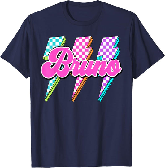 Bruno Checkered Bolt I Love Bruno Groovy 70's 80's Vintage T-Shirt - T-Shirt | Navy
