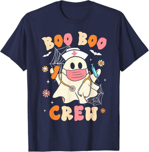 Groovy Boo Boo Crew Nurse Halloween Cute Ghost Women Girls T-Shirt - T-Shirt | Navy