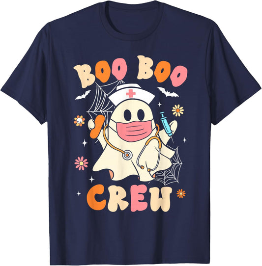 Groovy Boo Boo Crew Nurse Halloween Cute Ghost Women Girls T-Shirt - T-Shirt | Navy